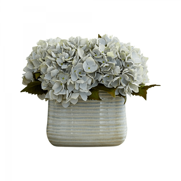 Creative Displays Seafoam Hydrangea In a Blue Ceramic Vase