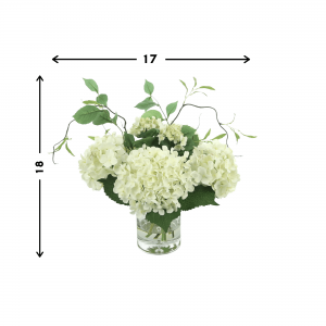Creative Displays Cream hydrangea with curly vine arrangement in a glass vase