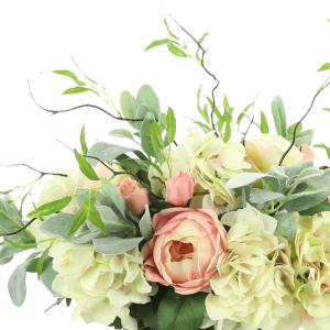 Creative Displays Hydrangeas, Roses and Lamb’s Ear in a Glass Vase