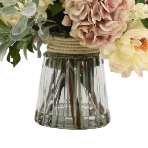 Creative Displays Hydrangea, Peony & Lamb’s Ear Arrangement in Glass Vase with Rope Handle