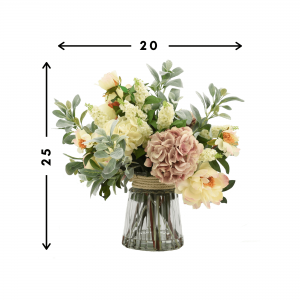 Creative Displays Hydrangea, Peony & Lamb’s Ear Arrangement in Glass Vase with Rope Handle