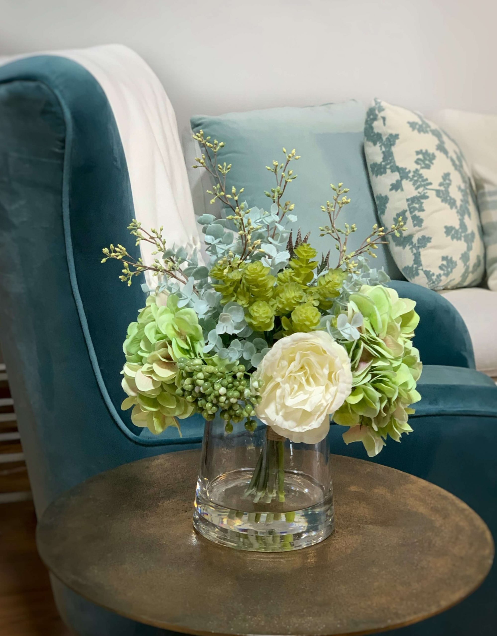 Creative Displays Pink & Green Hydrangea, Pom Poms & Grass Floral Arrangement