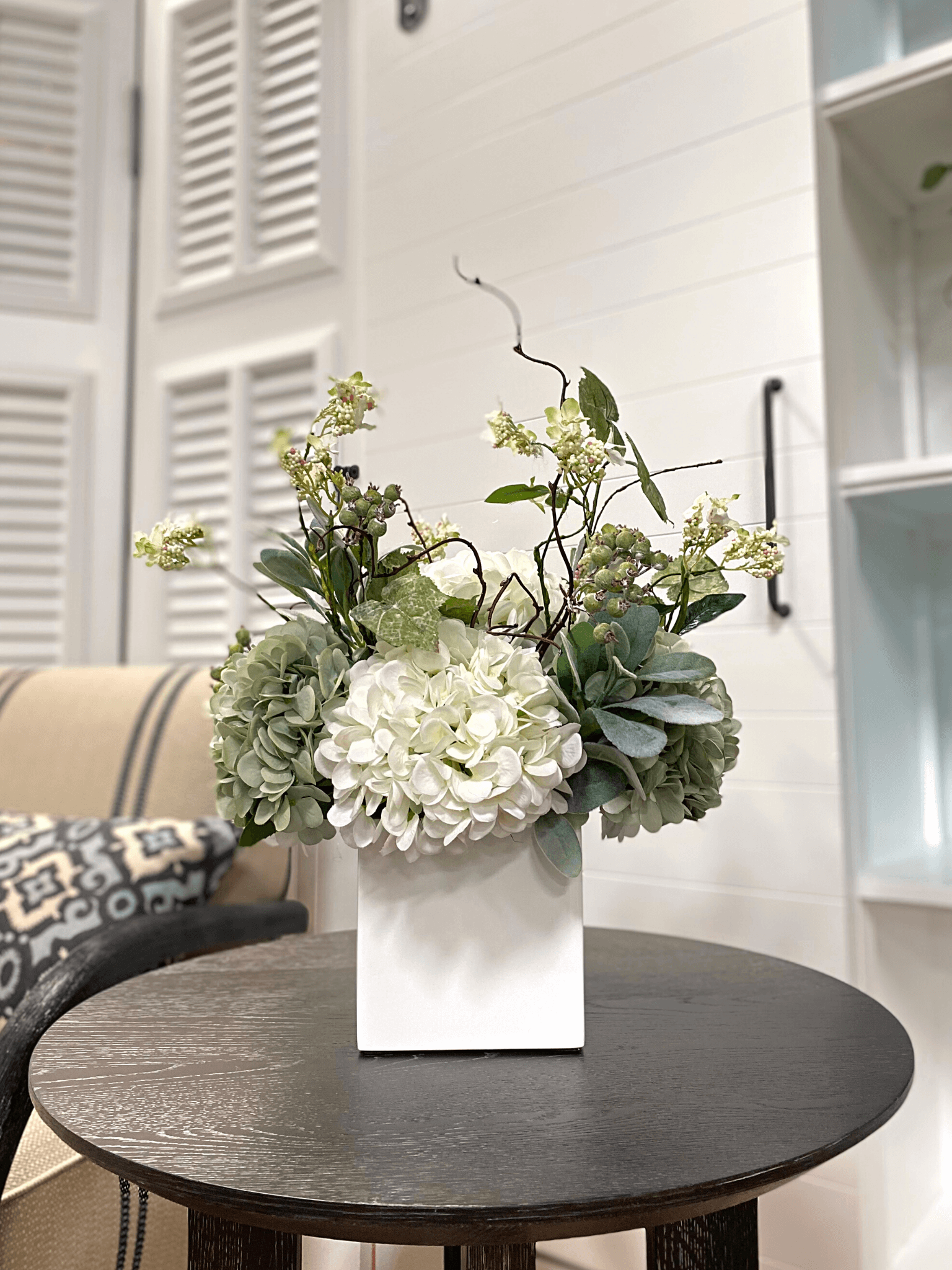 Creative Displays Seafoam & White Hydrangea with Berry Floral Arrangement