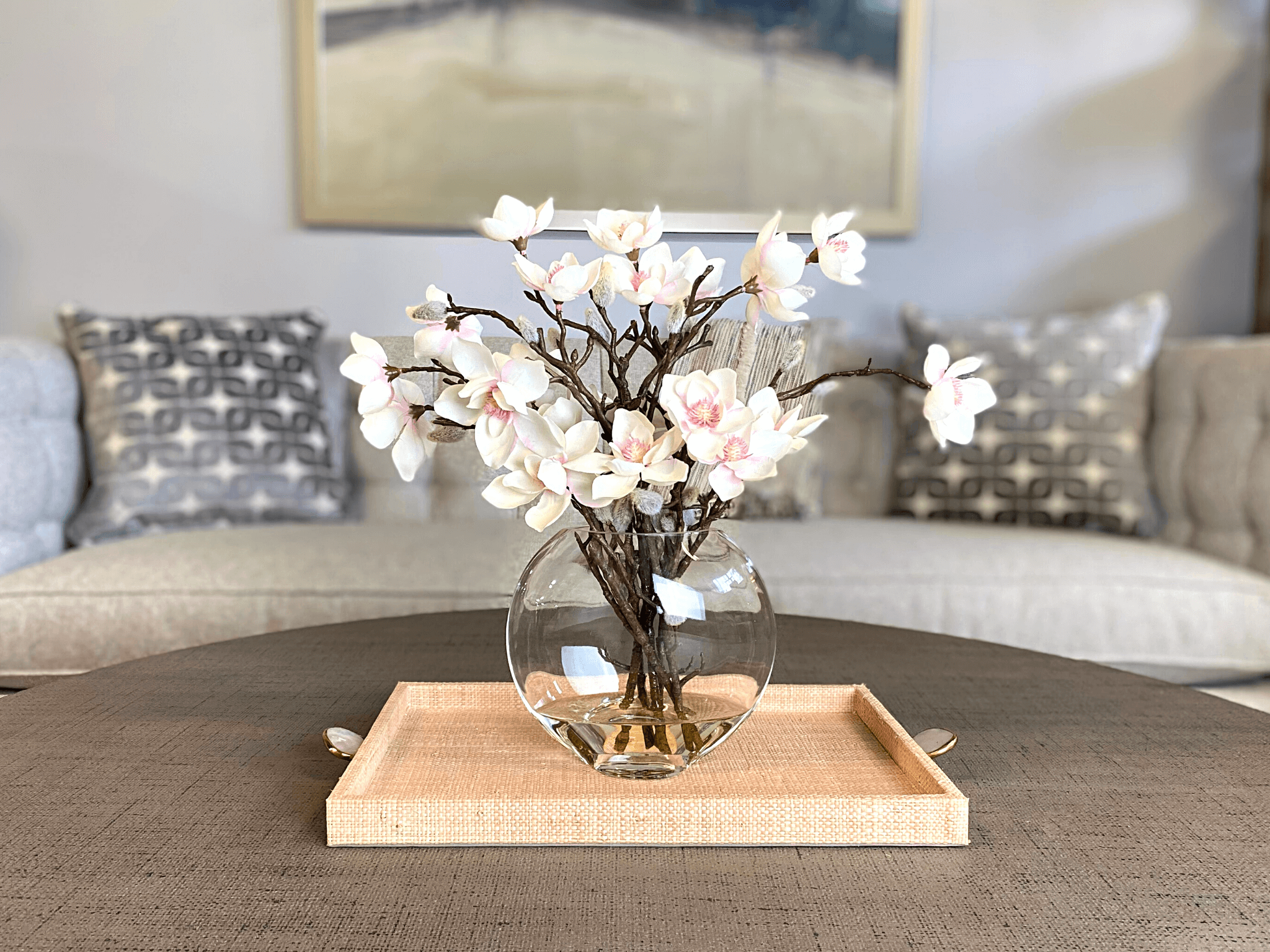 Creative Displays Butterfly Magnolia Floral Arrangement in a Clear Glass Vase