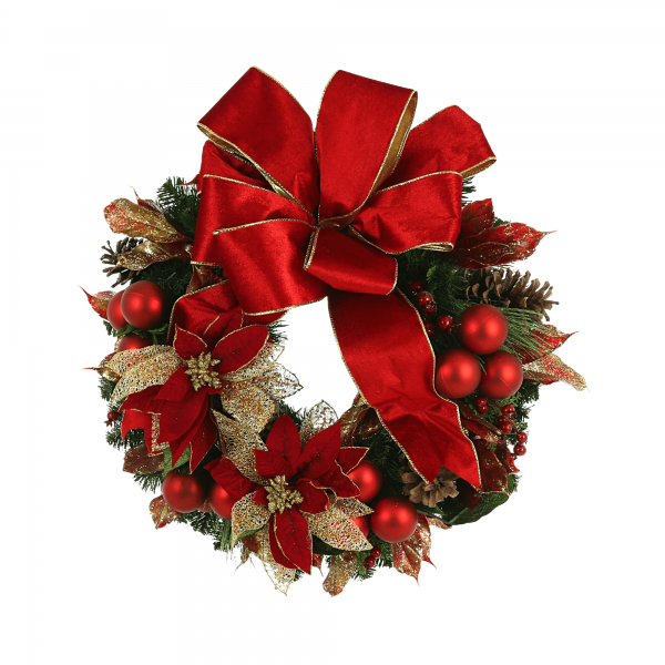 Creative Displays 28in Holiday Wreath with Red Poinsettia and Ornaments