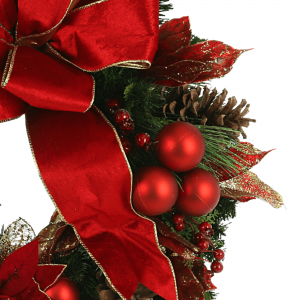 Creative Displays 28in Holiday Wreath with Red Poinsettia and Ornaments