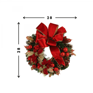 Creative Displays 28in Holiday Wreath with Red Poinsettia and Ornaments