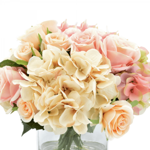 Creative Displays Cream & Pink Hydrangea Flower Arrangement with Roses