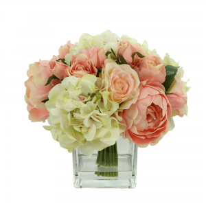 Creative Displays Rose, Peony and Hydrangea Arrangement in a Square Glass Vase