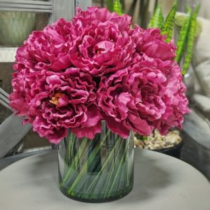 Creative Displays Magenta Peony Floral Arrangement in A Glass Vase With Grass