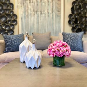 Peony Arranged in Glass Vase with Grass