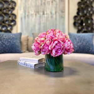 Peony Arranged in Glass Vase with Grass