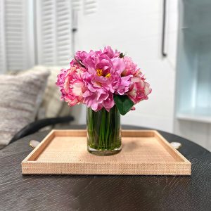 Peony Arranged in Glass Vase with Grass