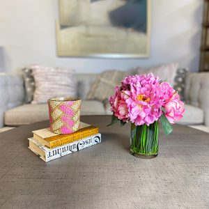 Peony Arranged in Glass Vase with Grass