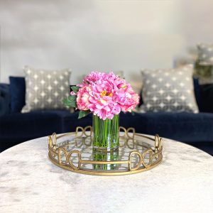 Peony Arranged in Glass Vase with Grass