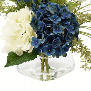 Creative Displays Assorted Hydrangea, Blue Thistle, Allium and Tea Leaves in a Glass Vase