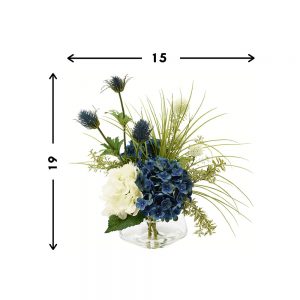 Creative Displays Assorted Hydrangea, Blue Thistle, Allium and Tea Leaves in a Glass Vase