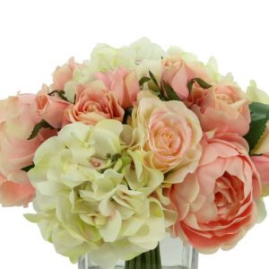 Creative Displays Rose, Peony and Hydrangea Arrangement in a Square Glass Vase