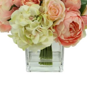 Creative Displays Rose, Peony and Hydrangea Arrangement in a Square Glass Vase