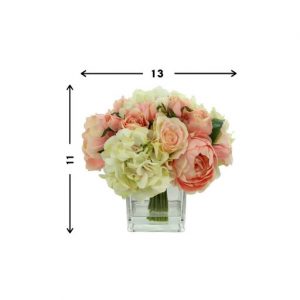 Creative Displays Rose, Peony and Hydrangea Arrangement in a Square Glass Vase