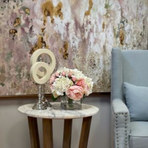 Creative Displays Rose, Peony and Hydrangea Arrangement in a Square Glass Vase