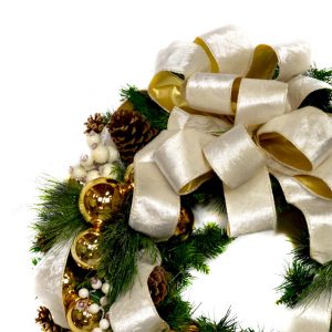 26" Holiday Wreath with Ornaments and a Bow - Image 4