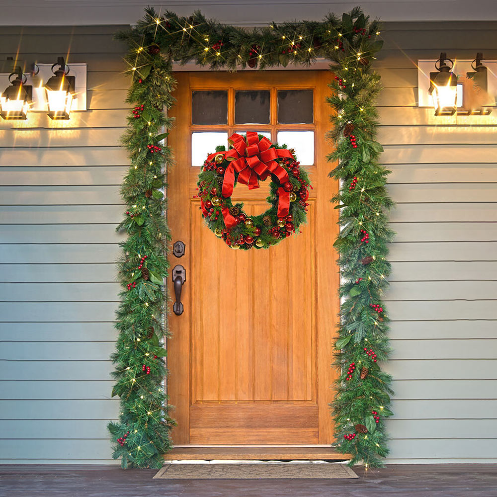 32" Holiday Wreath with Ornaments, Berries and a Bow