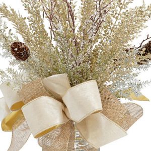 Holiday Arrangement with Champagne Branches and Cream Ribbons in Mercury Glass Vase - Image 4