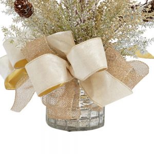 Holiday Arrangement with Champagne Branches and Cream Ribbons in Mercury Glass Vase - Image 3