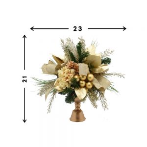 Creative Displays Holiday Centerpiece with Hydrangea, Evergreen, Pinecones and Ornaments in Gold Vase