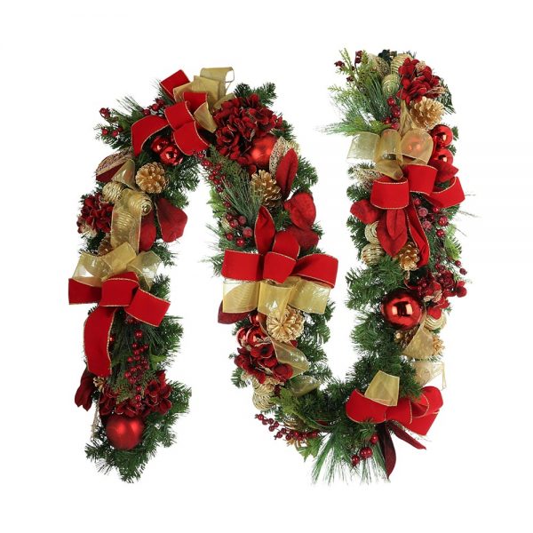 Creative Displays 9' Holiday Garland with Hydrangeas, Pinecones and Bows
