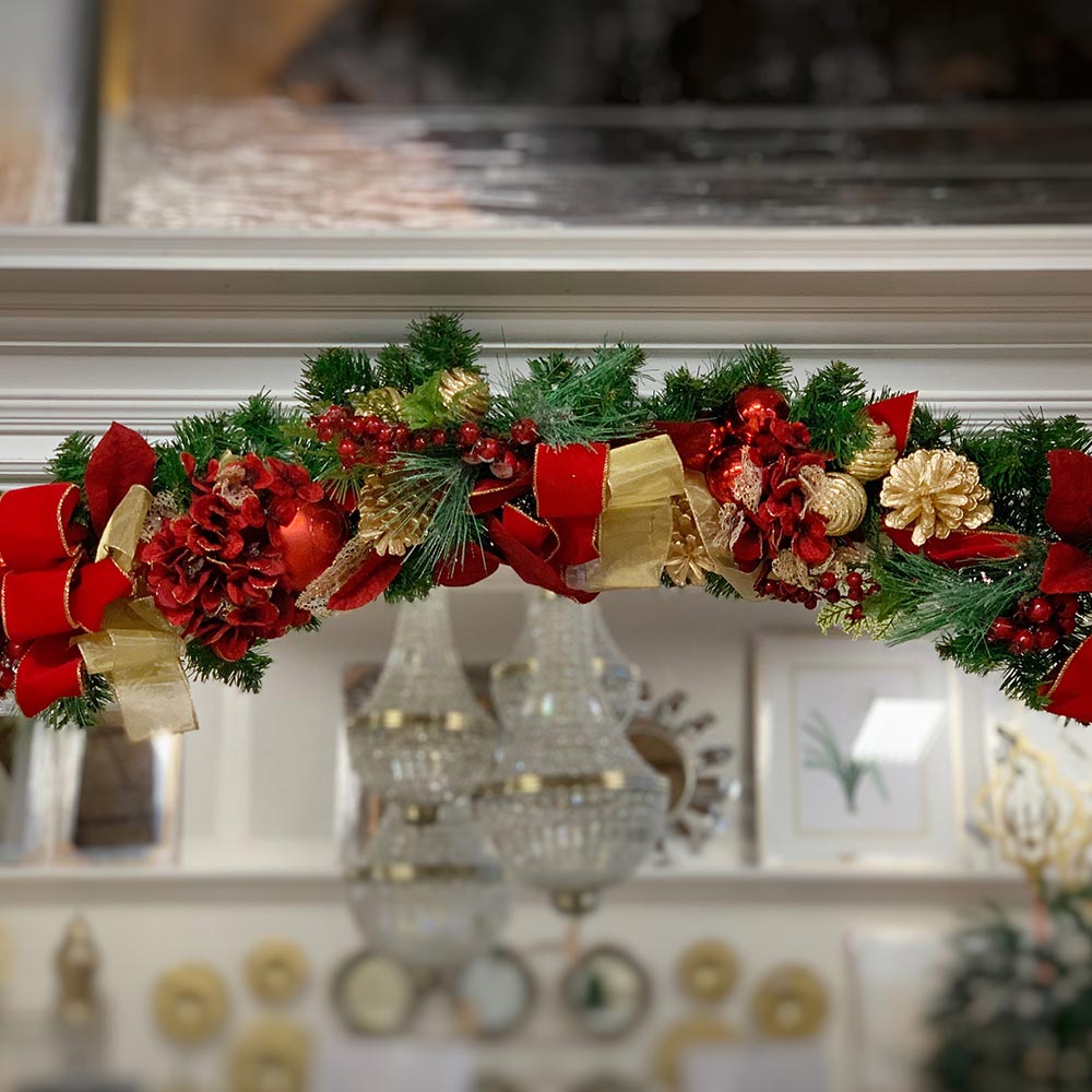 Creative Displays 9' Holiday Garland with Hydrangeas, Pinecones and Bows