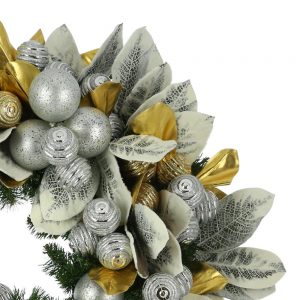 Creative Displays 32" Holiday Wreath with Frosted Magnolia Leaves and Ornaments