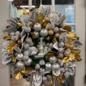 Creative Displays 32" Holiday Wreath with Frosted Magnolia Leaves and Ornaments