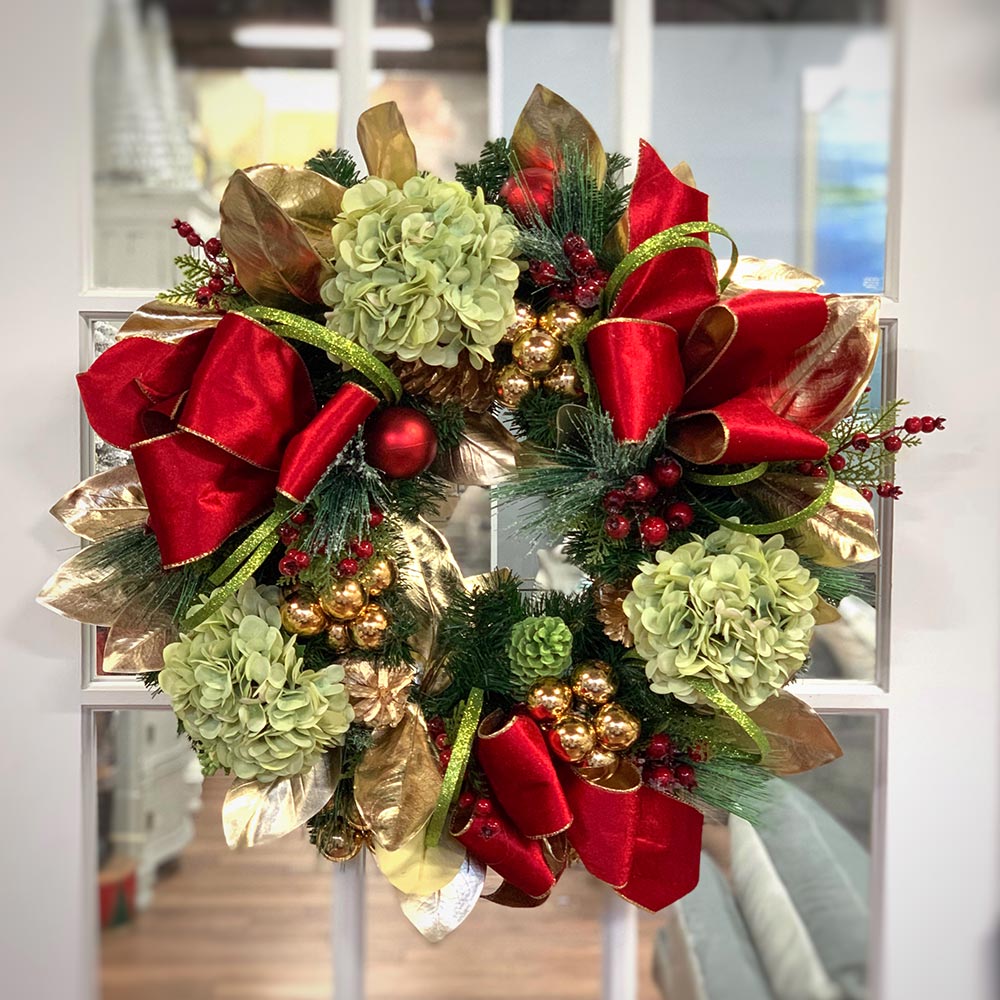 Creative Displays 28" Holiday Wreath with Hydrangea, Pinecones, Ornaments and Bows