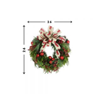 Creative Displays 26" Holiday Wreath with Berry Picks, Ornaments and Truck Print Ribbon