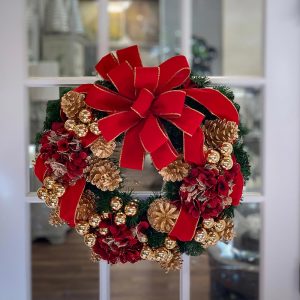 Creative Displays 26" Holiday Wreath with Hydrangea, Pinecones, Ornaments and Ribbon