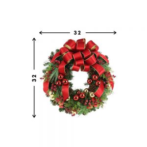 32" Holiday Wreath with Pinecones, Berries, Ornaments and Ribbon - Image 4