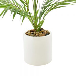 Creative Displays Palm w/ River Rock in White Round Fiberstone Pot