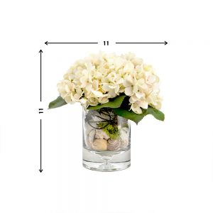 Creative Displays Floral Arrangement with Hydrangea, Shells and Moss in Clear Glass Vase