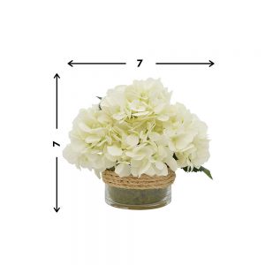 Creative Displays Floral Arrangement with White Hydrangea and Moss in Glass Vase with Rope