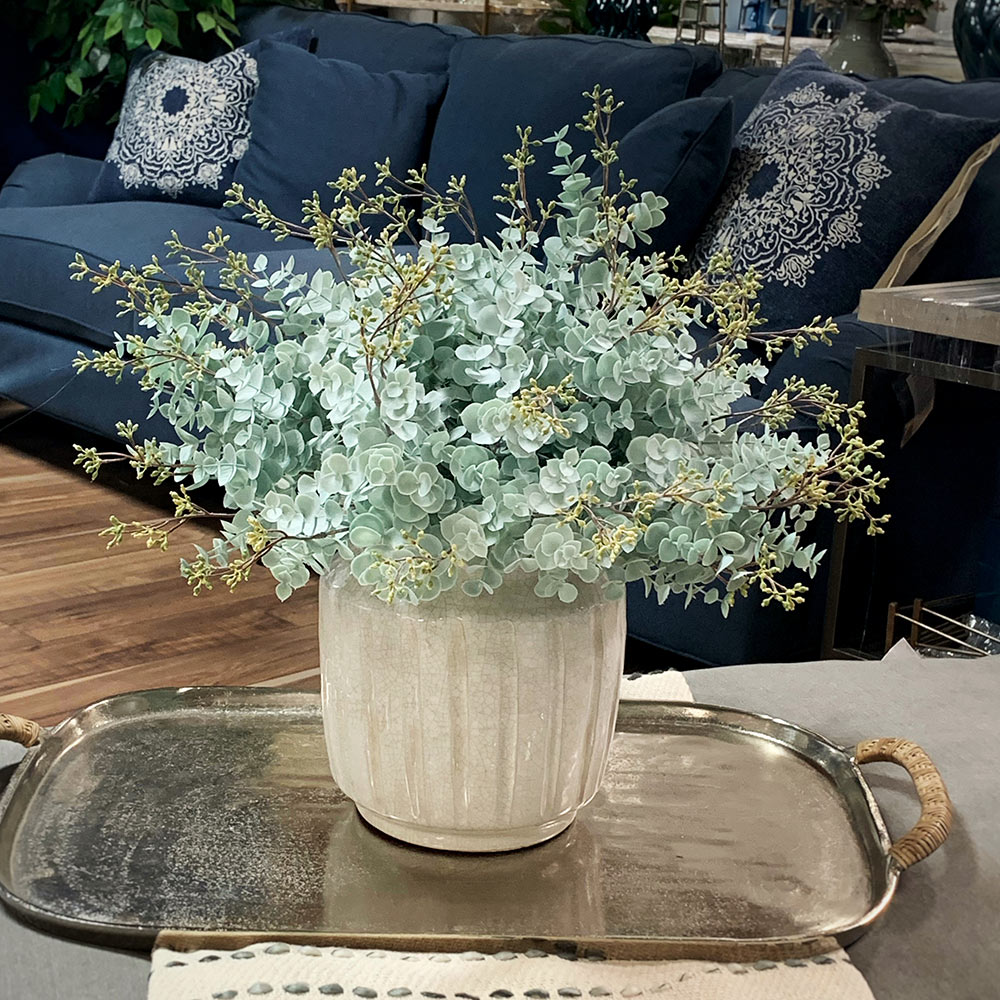 Creative Displays Floral Arrangement with Seeded Eucalyptus in Cream Ceramic Pot