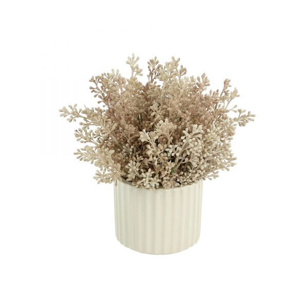 Creative Displays Floral Arrangement with Pink Seeded Eucalyptus in White Ribbed Fiberstone, Pot