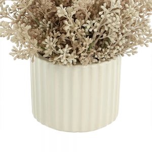 Creative Displays Floral Arrangement with Pink Seeded Eucalyptus in White Ribbed Fiberstone, Pot