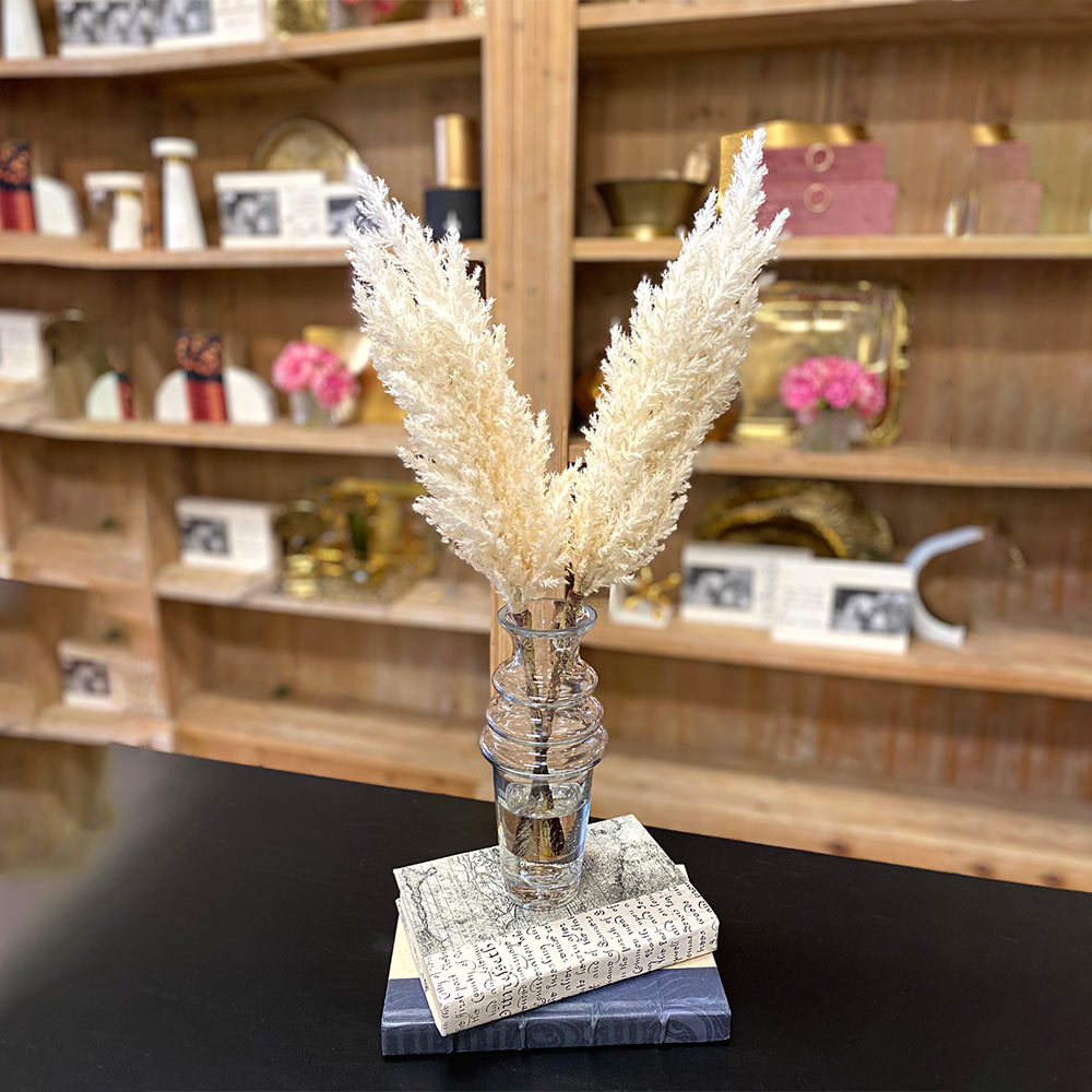 Creative Displays Floral Arrangement with Pampas Grass in Tall Glass Vase