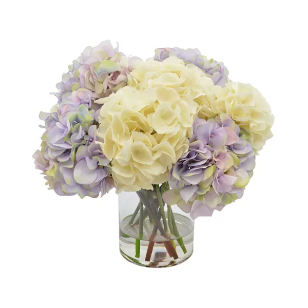 Assorted Hydrangea Floral Arrangement in a Clear Glass Vase