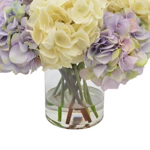 Assorted Hydrangea Floral Arrangement in a Clear Glass Vase