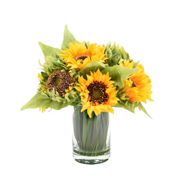 Sunflower in Glass Vase with Grass