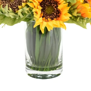 Sunflower in Glass Vase with Grass