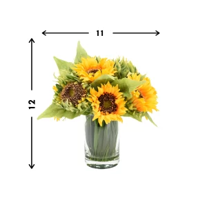 Sunflower in Glass Vase with Grass